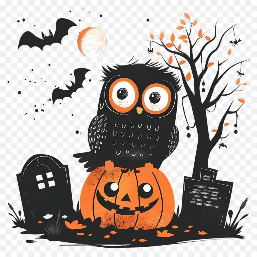 Burung Hantu Halloween，Labu PNG