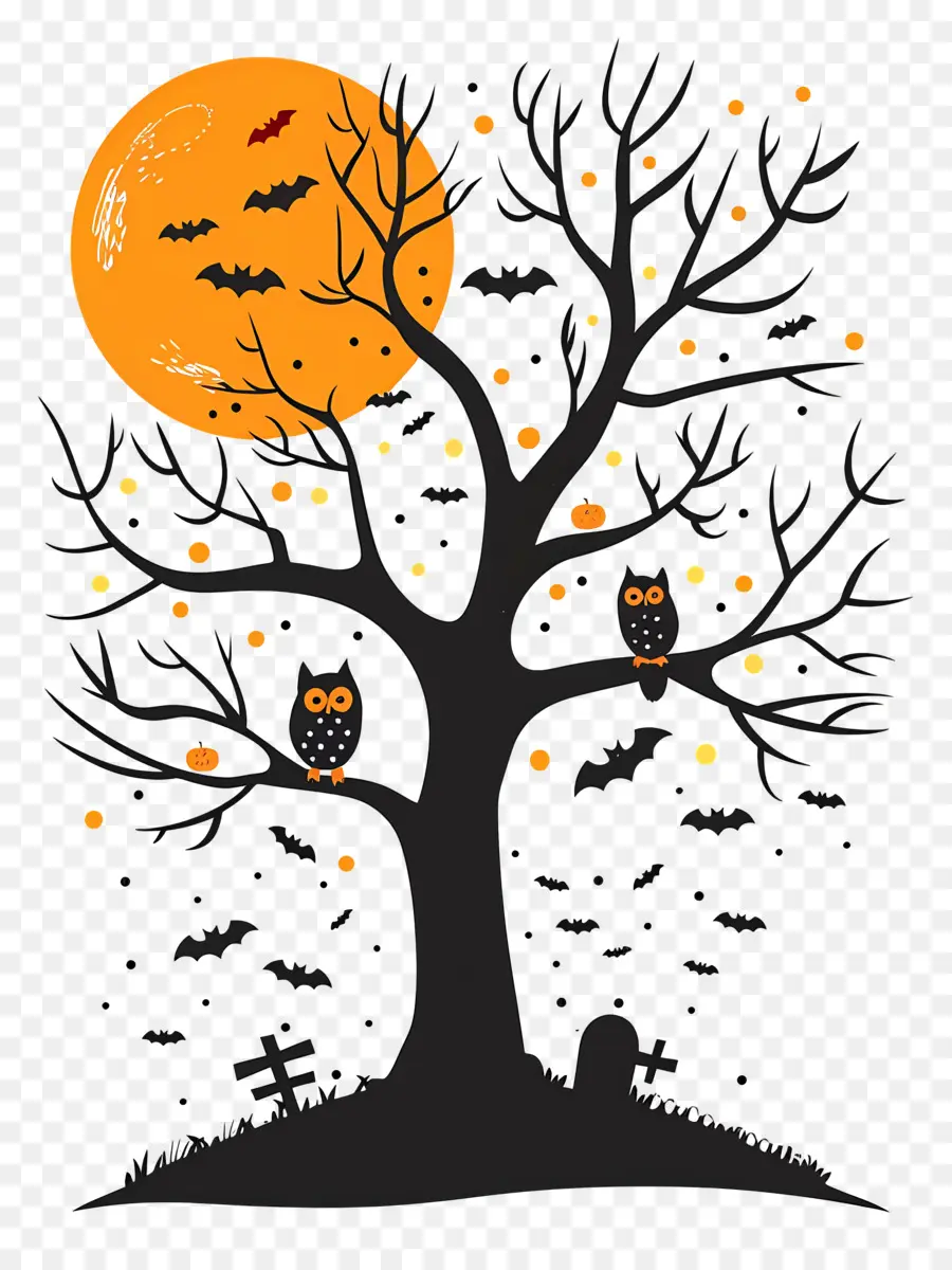 Burung Hantu Halloween，Pohon Halloween PNG