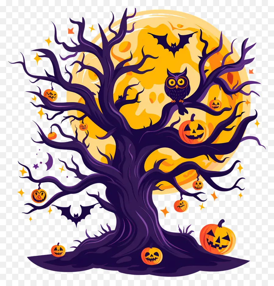 Burung Hantu Halloween，Pohon Halloween PNG