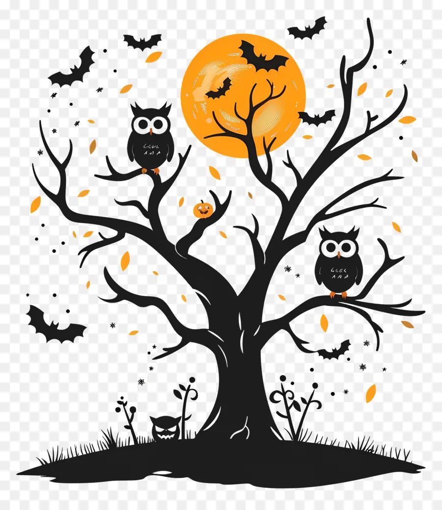 Burung Hantu Halloween，Pohon Halloween PNG