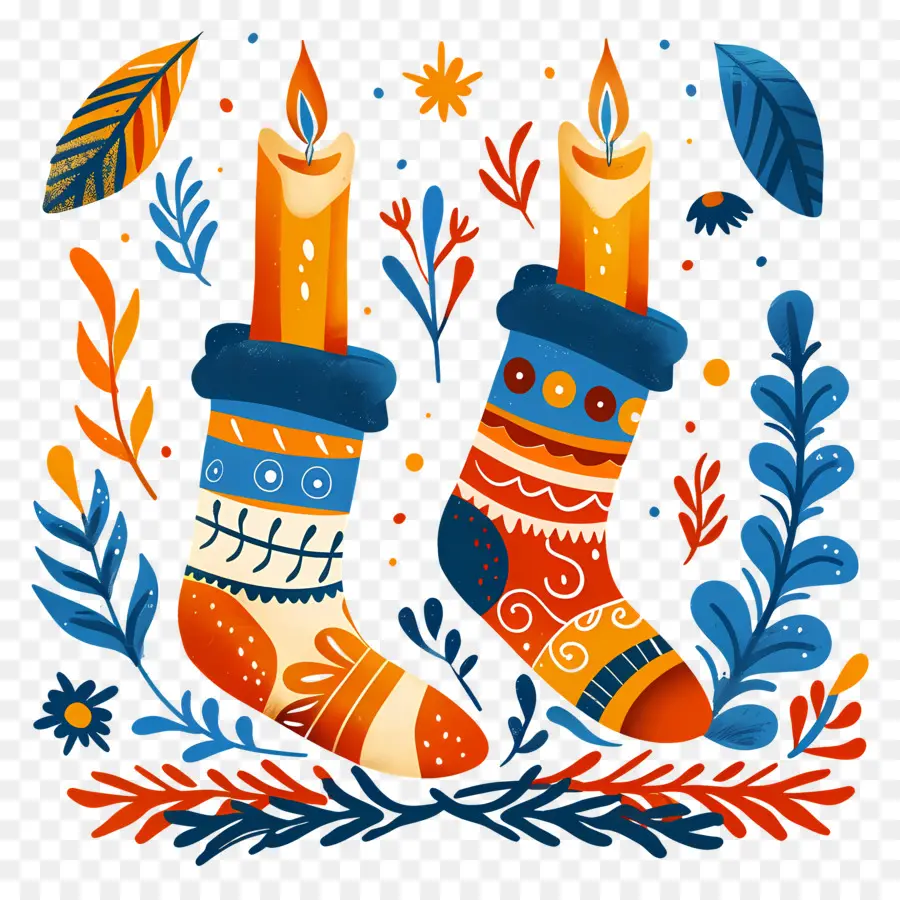 Stoking Hanukkah，Kaus Kaki Dekoratif Dengan Lilin PNG