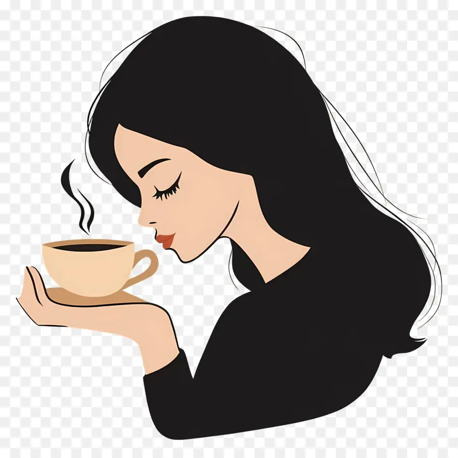 Minum Kopi，Wanita Dengan Kopi PNG