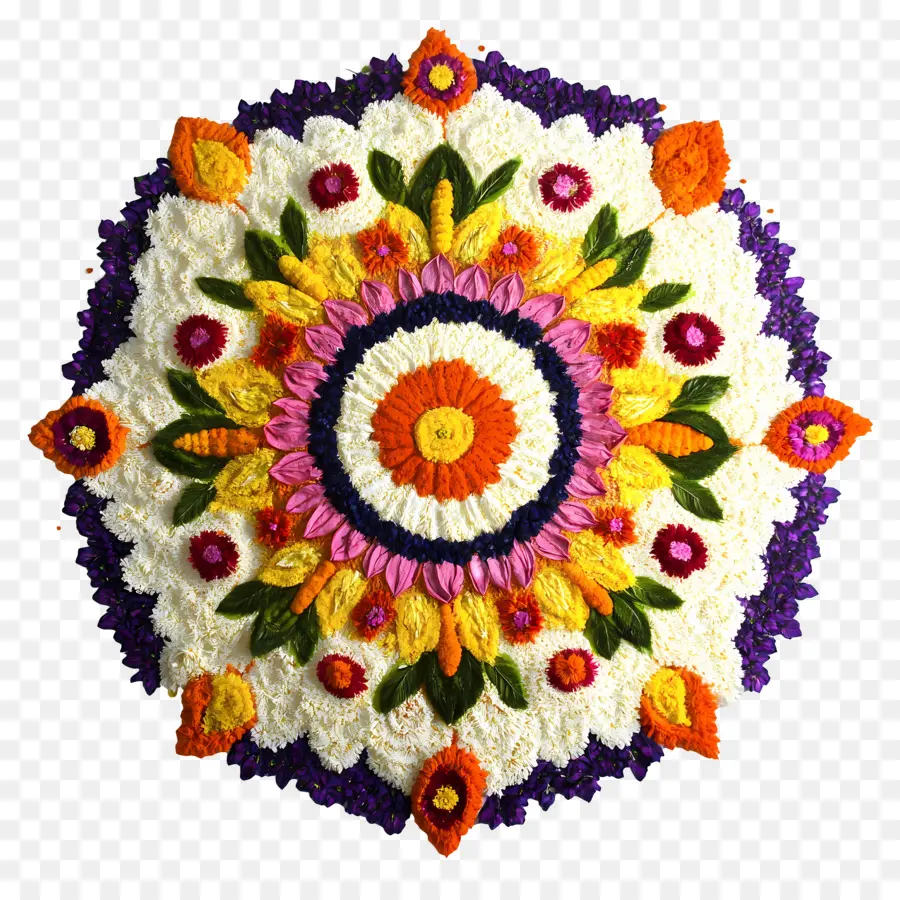 Rangoli Bunga Onam，Rangoli Bunga Berwarna Warni PNG