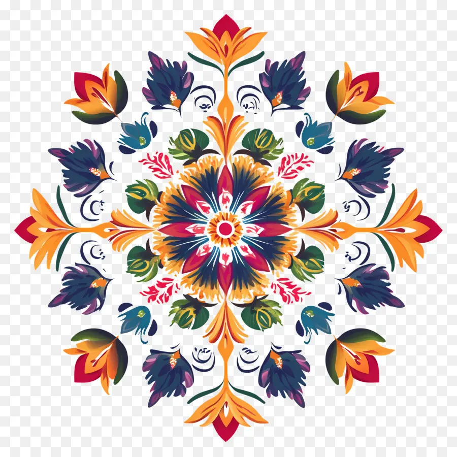 Rangoli Bunga Onam，Mandala Berwarna Warni PNG