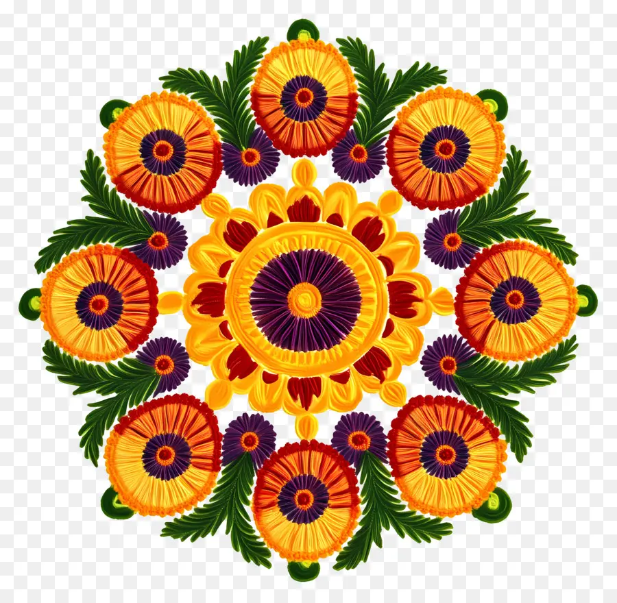 Rangoli Bunga Onam，Desain Rangoli PNG