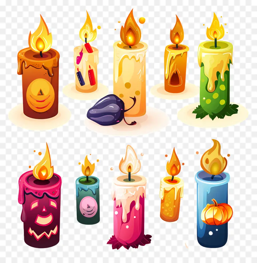 Lilin Halloween，Lilin Berwarna Warni PNG