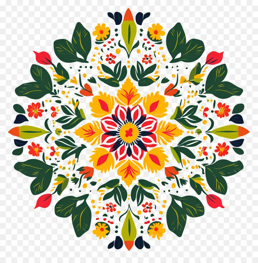 Rangoli Bunga Onam，Mandala Berwarna Warni PNG