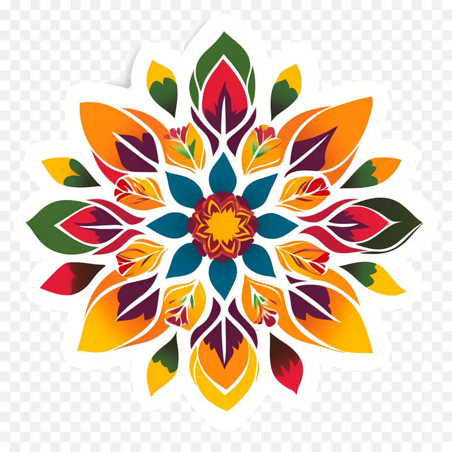 Rangoli Bunga Onam，Mandala Berwarna Warni PNG