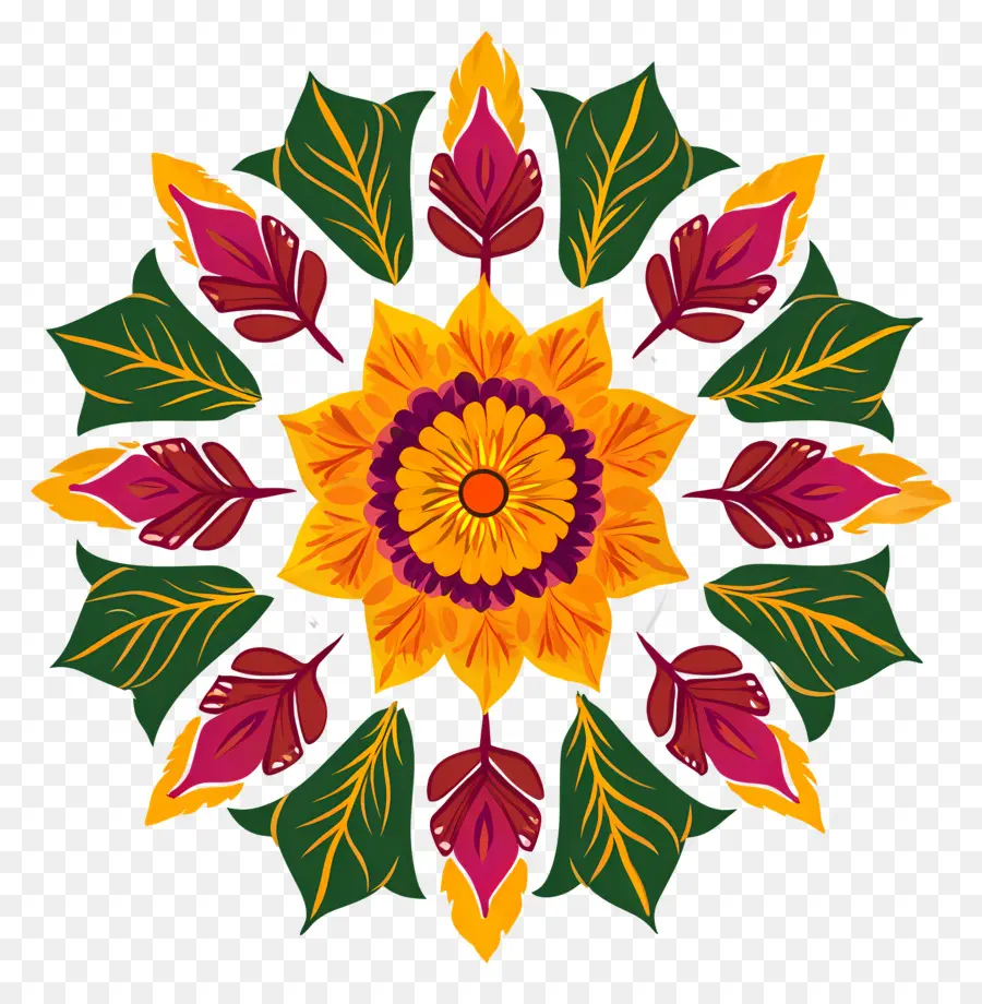 Rangoli Bunga Onam，Mandala Berwarna Warni PNG