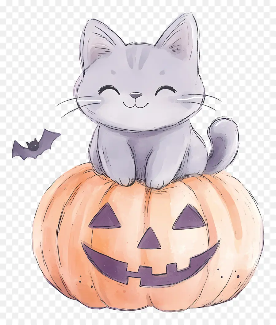 Kucing Halloween，Kucing Di Labu PNG