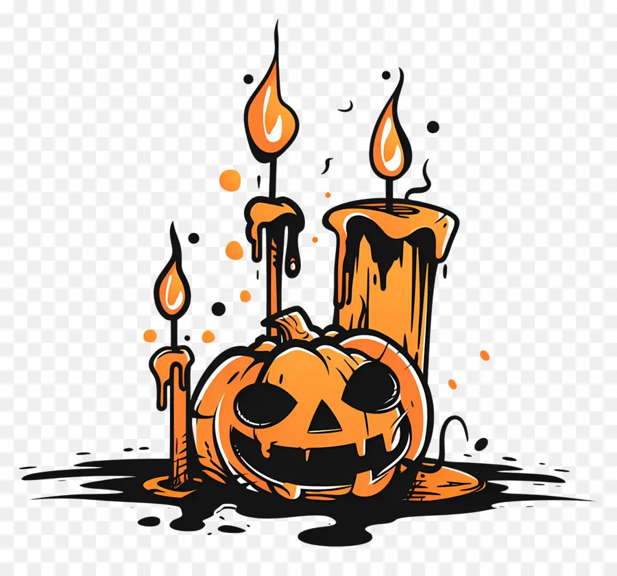 Lilin Halloween，Labu Dan Lilin PNG