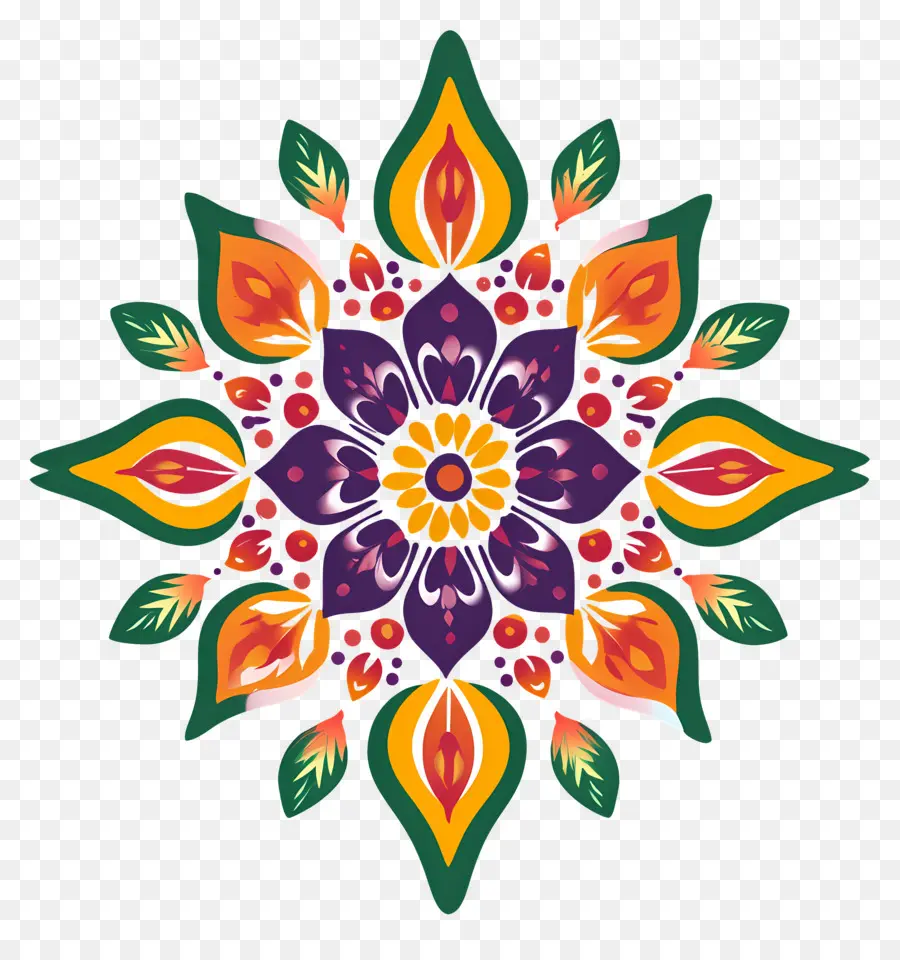 Rangoli Bunga Onam，Mandala Berwarna Warni PNG