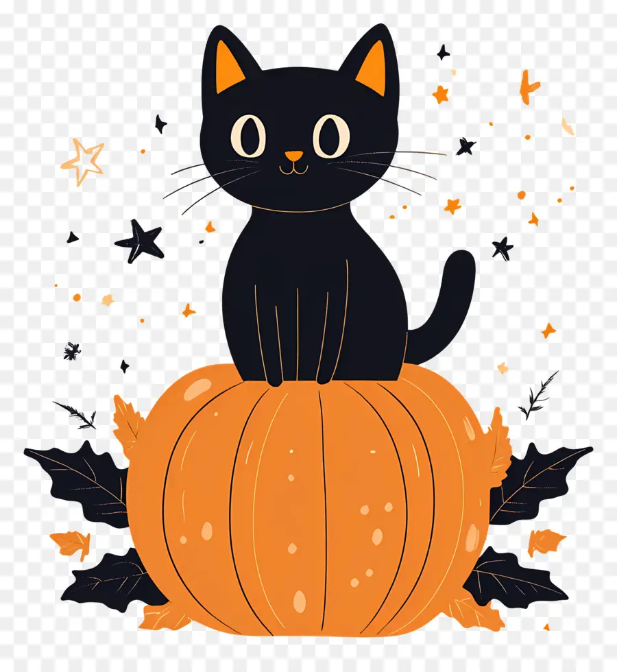 Kucing Hitam Halloween，Kucing Hitam Di Labu PNG