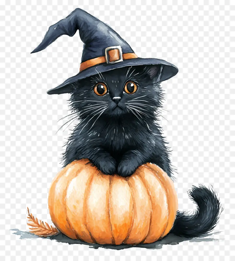 Kucing Hitam Halloween，Kucing Hitam Dengan Labu PNG