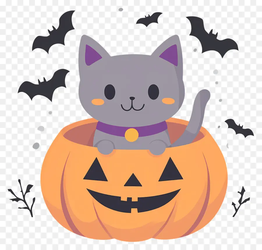 Kucing Halloween，Kucing Di Labu PNG