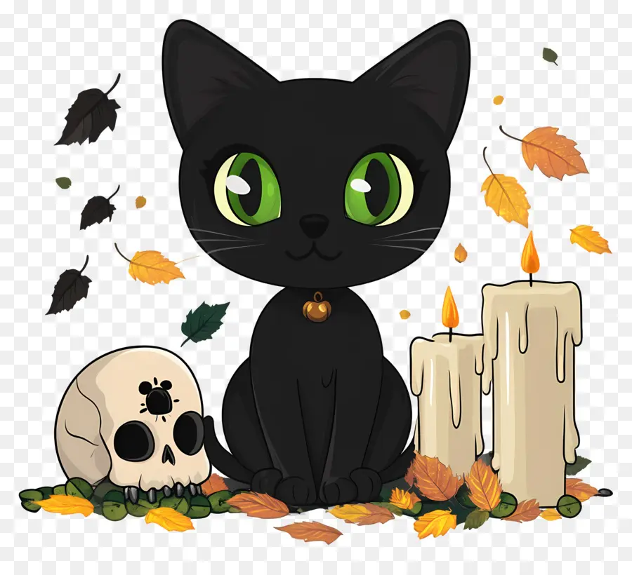 Kucing Hitam Halloween，Kucing Hitam Dengan Lilin PNG