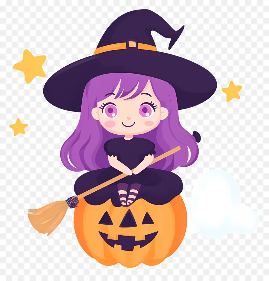 Penyihir Halloween Yang Lucu，Penyihir Di Labu PNG