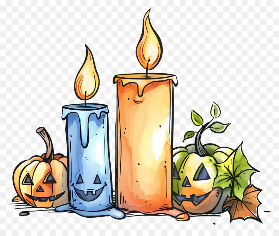 Lilin Halloween，Labu Kuning PNG