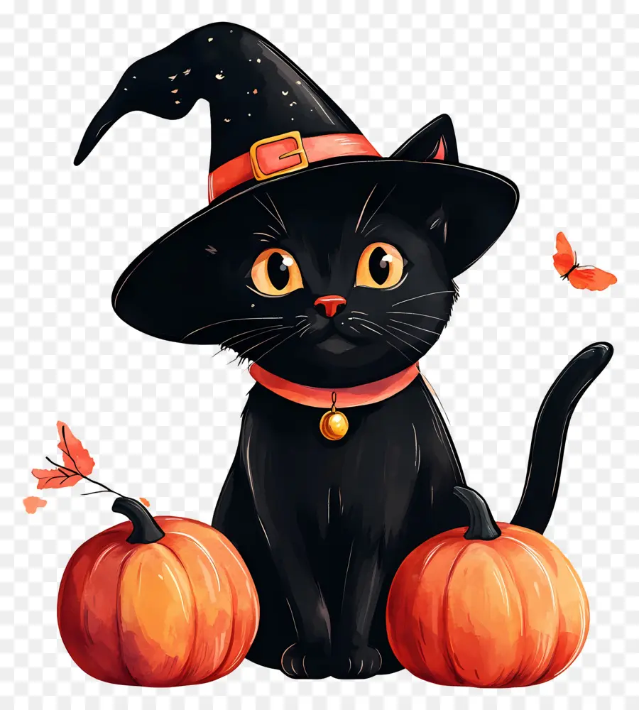 Kucing Hitam Halloween，Kucing Hitam Dengan Labu PNG