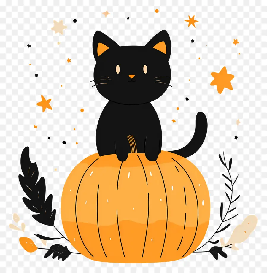 Kucing Hitam Halloween，Kucing Hitam Di Labu PNG