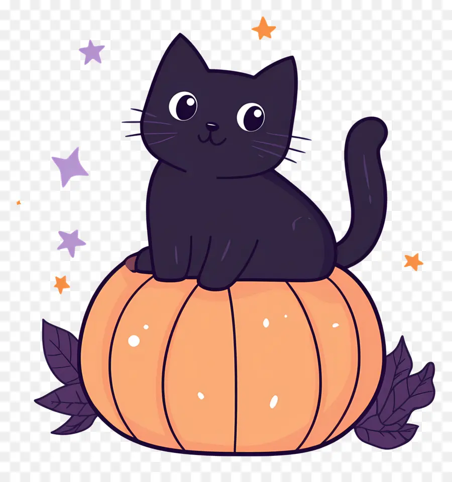 Kucing Hitam Halloween，Kucing Hitam Di Labu PNG