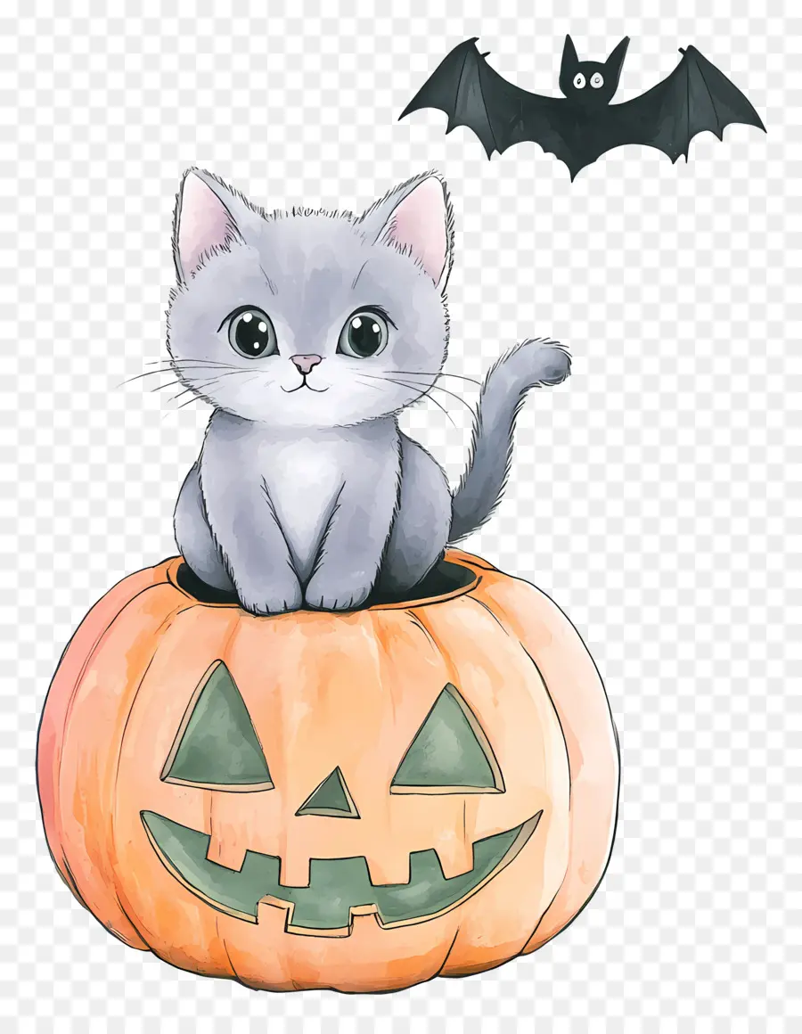 Kucing Halloween，Kucing Di Labu PNG