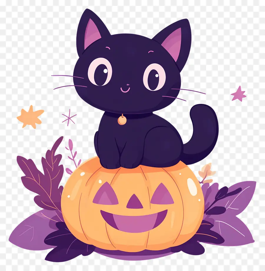 Kucing Hitam Halloween，Kucing Hitam Di Labu PNG