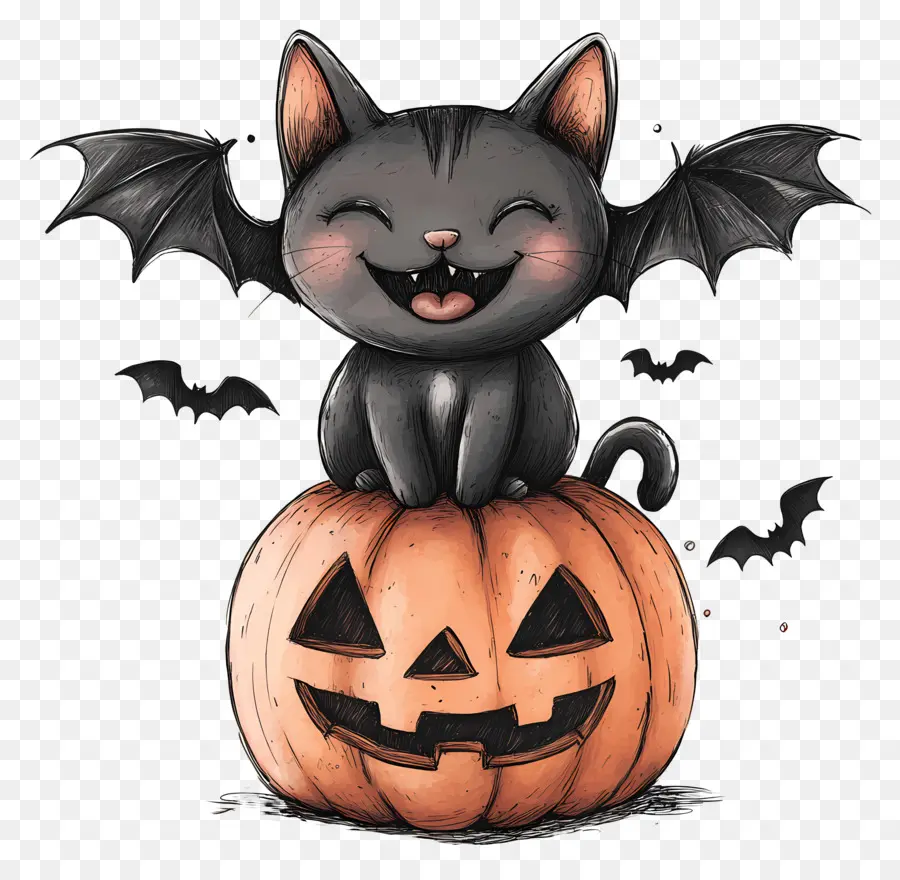 Kucing Hitam Halloween，Kucing Di Labu PNG