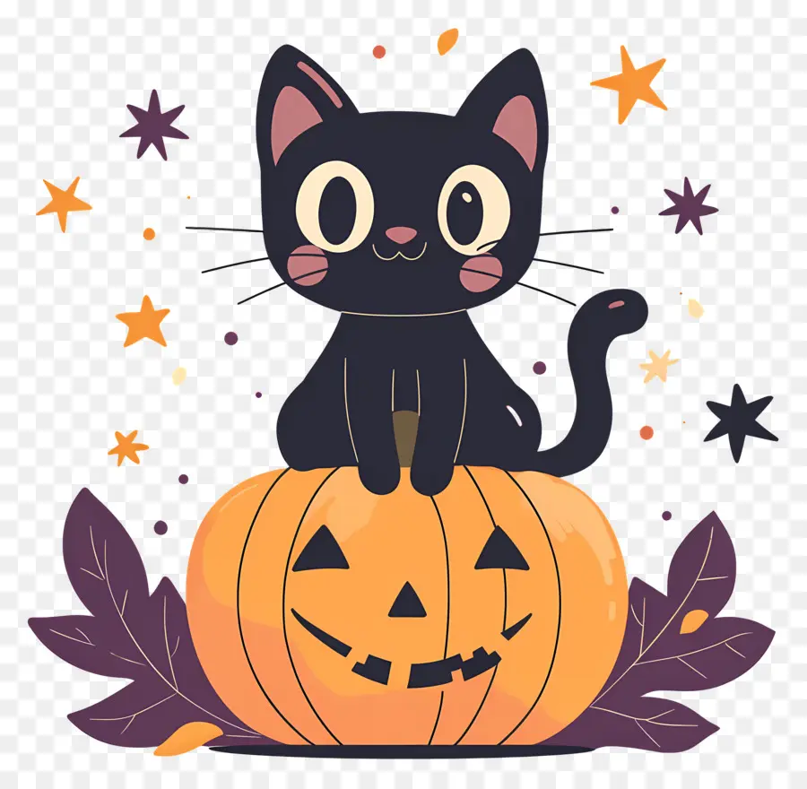 Kucing Hitam Halloween，Kucing Hitam Di Labu PNG