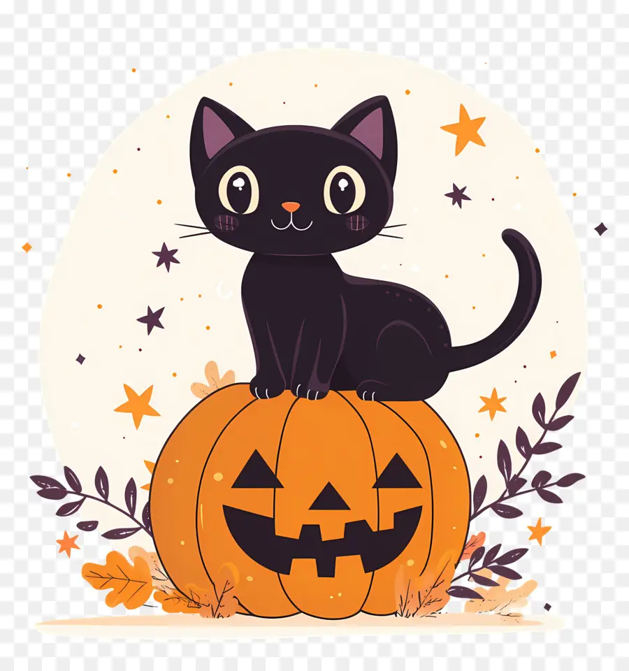 Kucing Hitam Halloween，Kucing Hitam Di Labu PNG