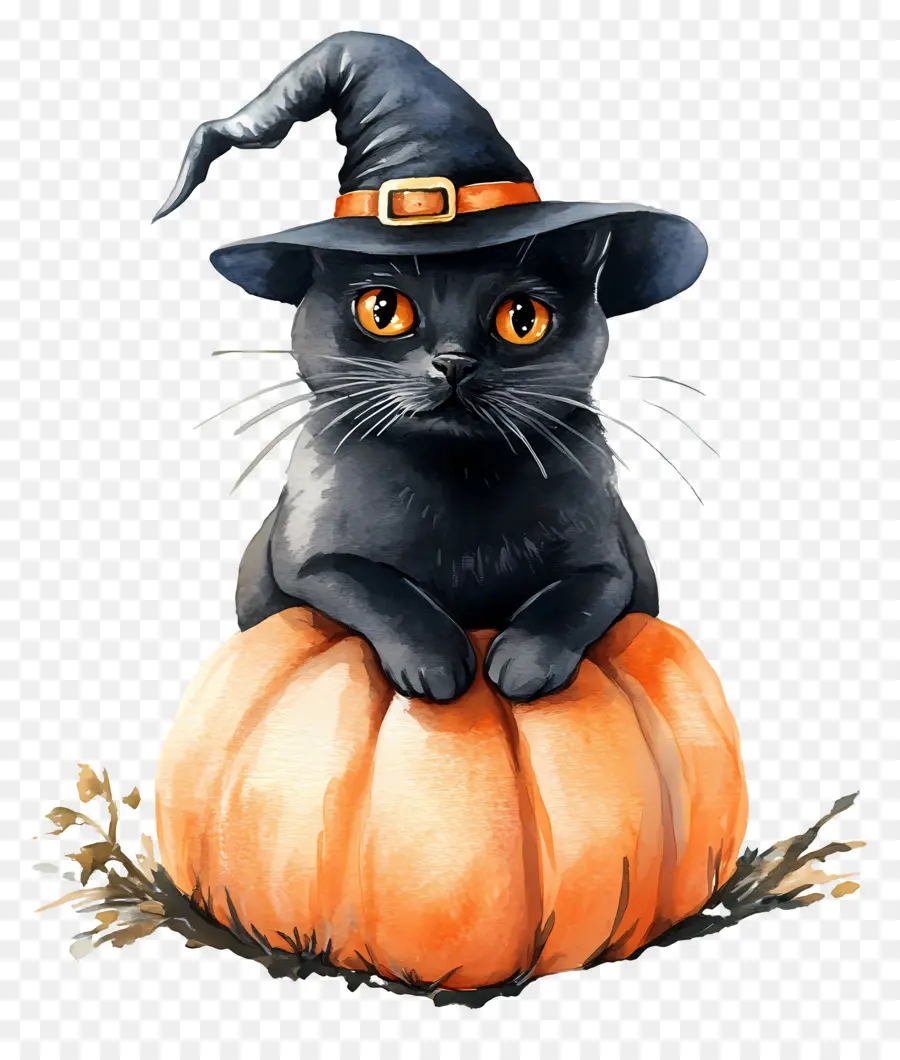 Kucing Hitam Halloween，Kucing Hitam Dengan Labu PNG