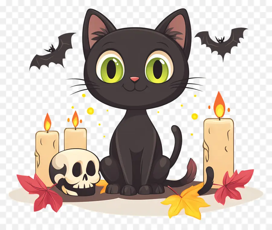 Kucing Hitam Halloween，Kucing Hitam Dengan Lilin PNG