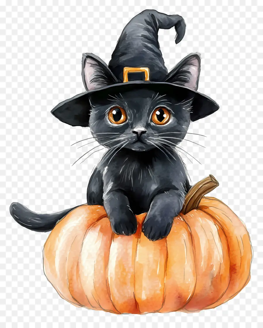 Kucing Hitam Halloween，Kucing Hitam Dengan Labu PNG