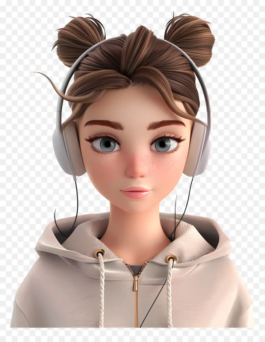 Avatar Gadis 3d，Gadis Dengan Headphone PNG