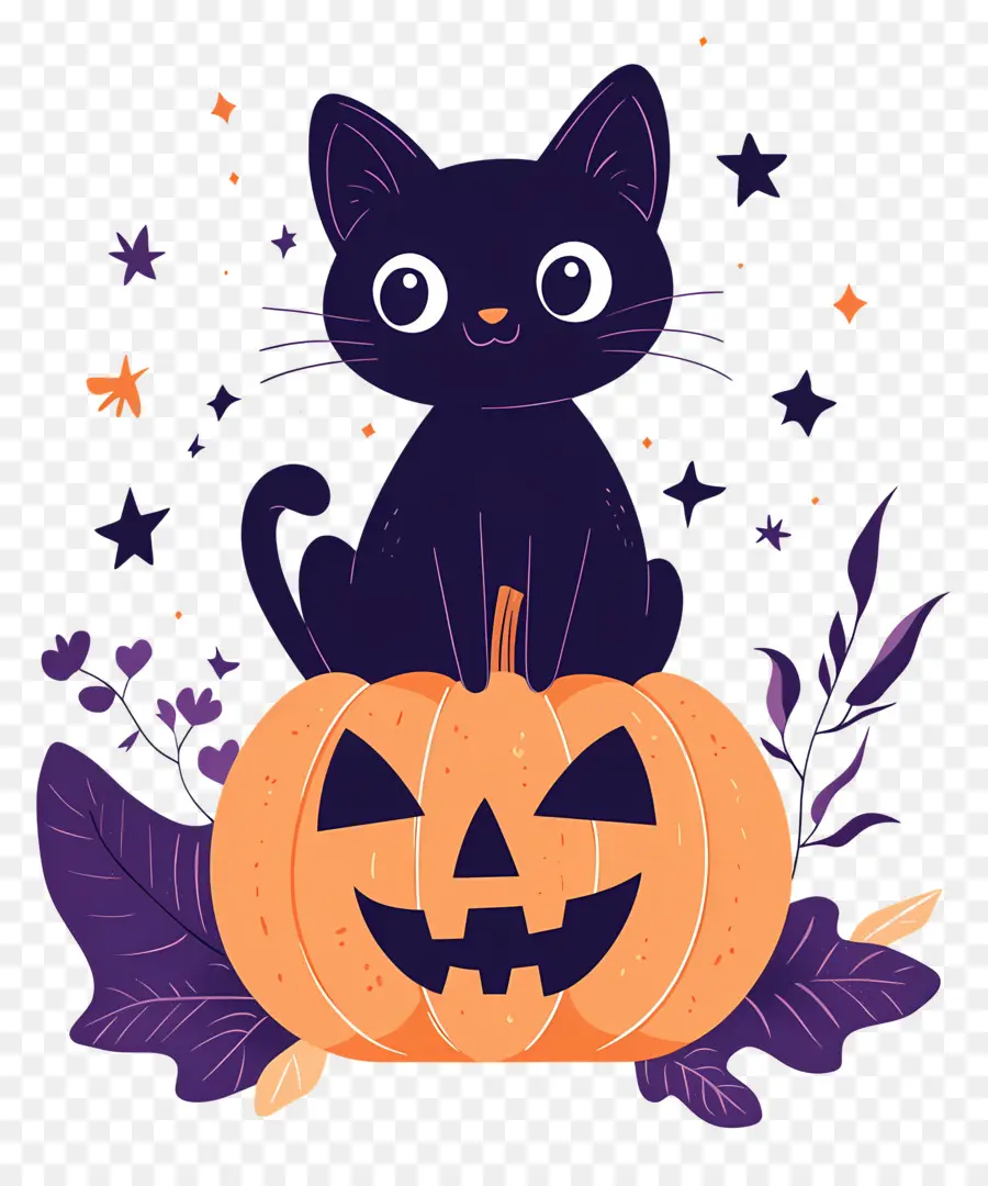 Kucing Hitam Halloween，Kucing Hitam Di Labu PNG