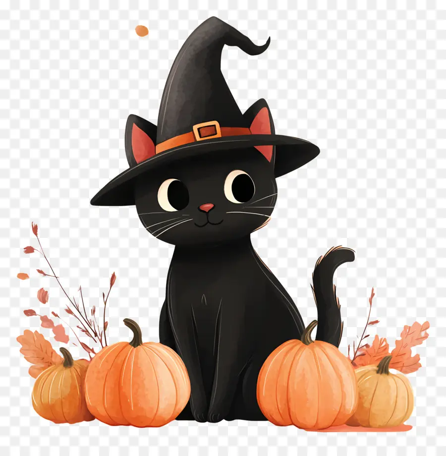 Kucing Hitam Halloween，Kucing Hitam Dengan Labu PNG