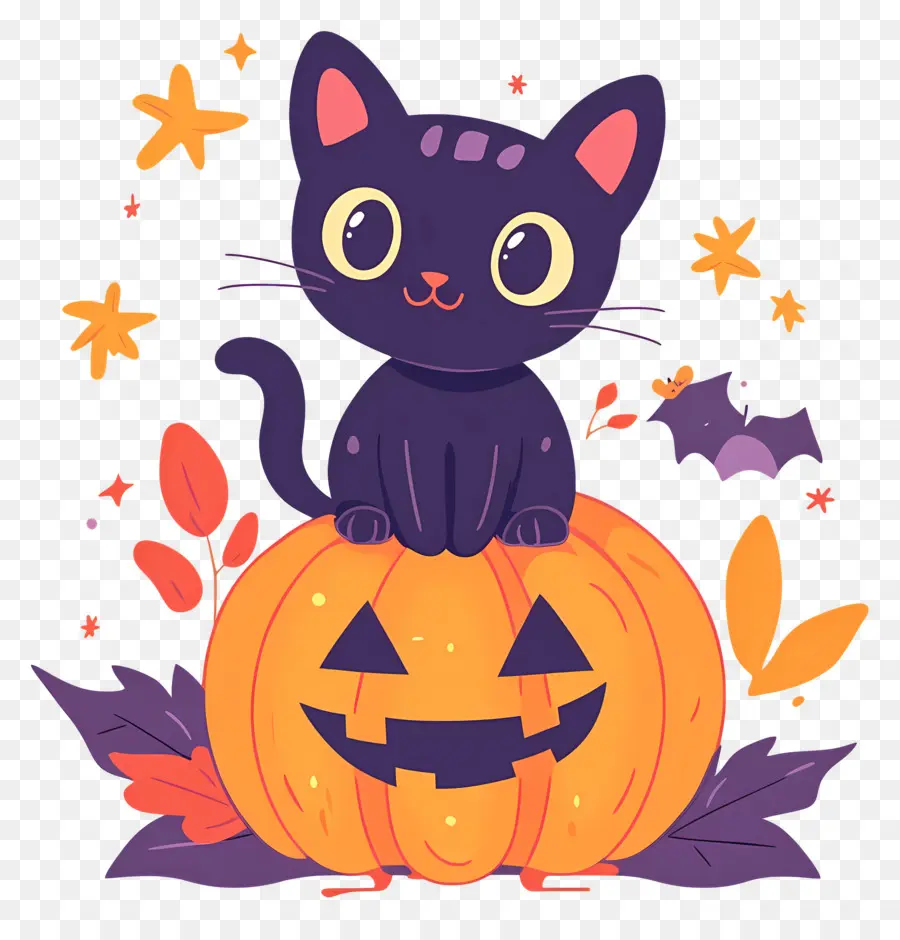 Kucing Hitam Halloween，Kucing Hitam Di Labu PNG