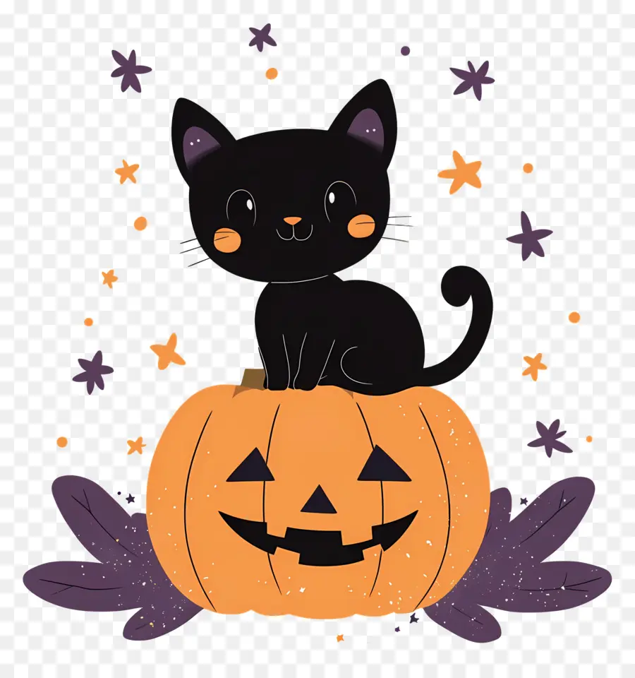 Kucing Hitam Halloween，Kucing Di Labu PNG