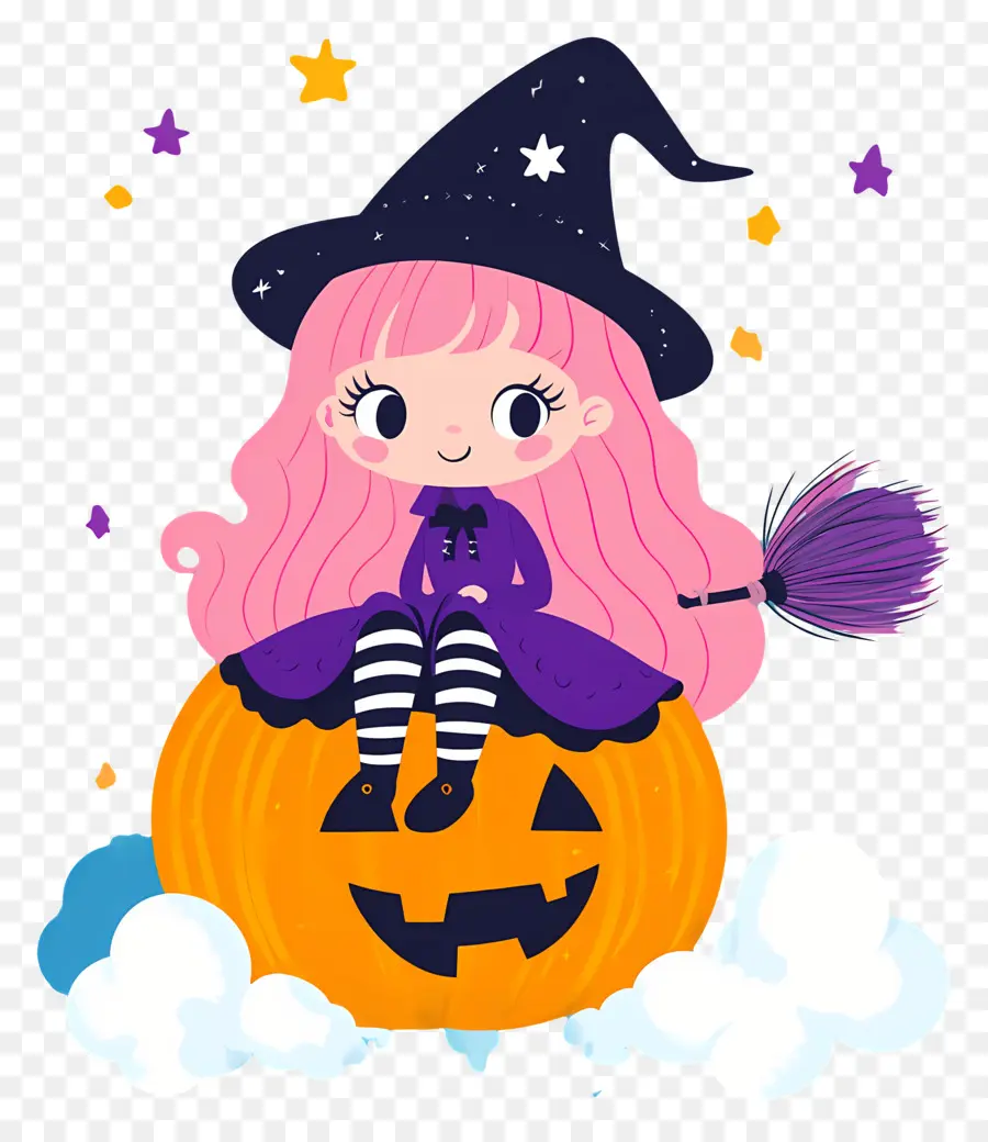 Penyihir Halloween Yang Lucu，Penyihir Di Labu PNG