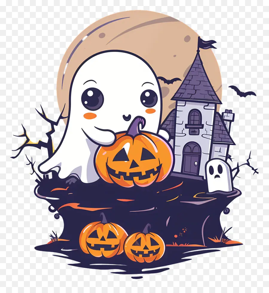 Hantu Halloween，Hantu Dengan Labu PNG