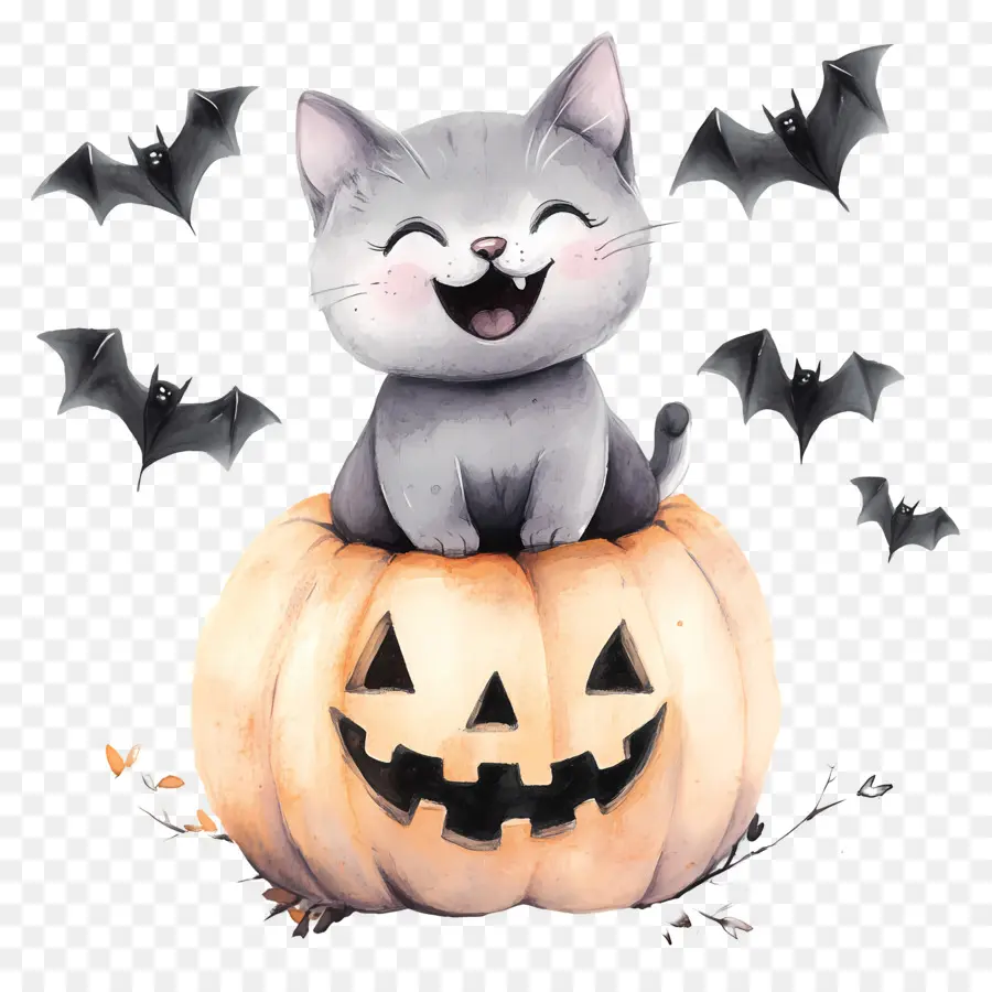 Kucing Halloween，Kucing Di Labu PNG