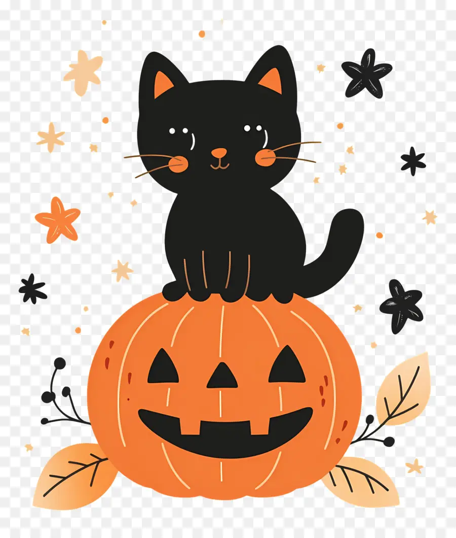 Kucing Hitam Halloween，Kucing Hitam Di Labu PNG