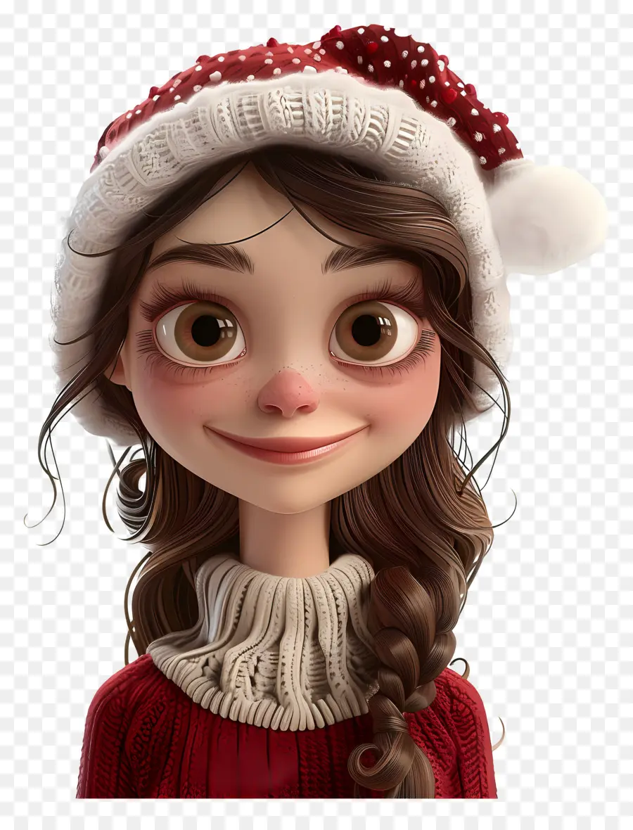 Avatar Gadis 3d，Gadis Dengan Topi Santa PNG