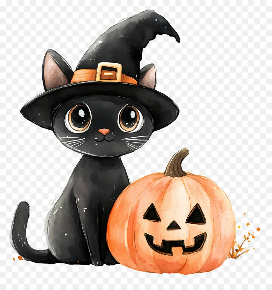 Kucing Hitam Halloween，Kucing Hitam Dengan Labu PNG