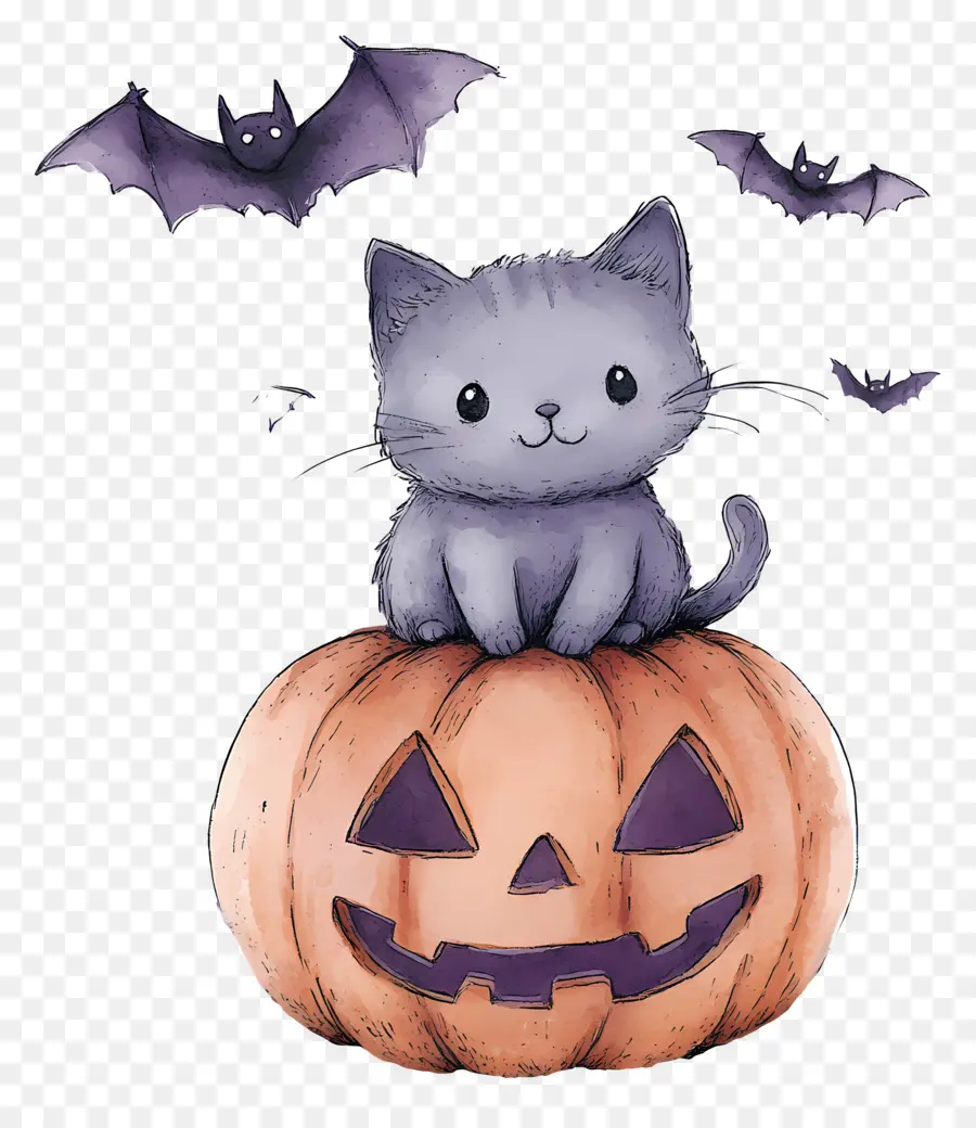 Kucing Halloween，Kucing Di Labu PNG