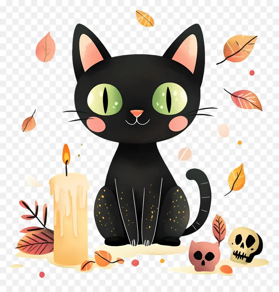 Kucing Hitam Halloween，Kucing Hitam Dengan Lilin PNG