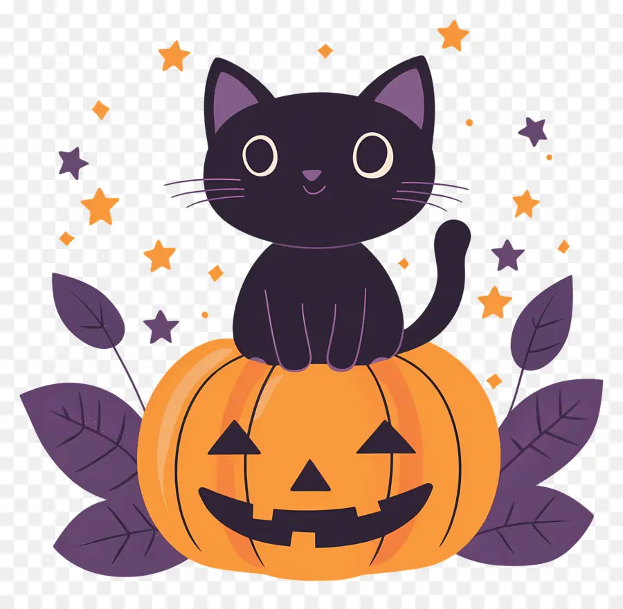 Kucing Hitam Halloween，Kucing Hitam Di Labu PNG