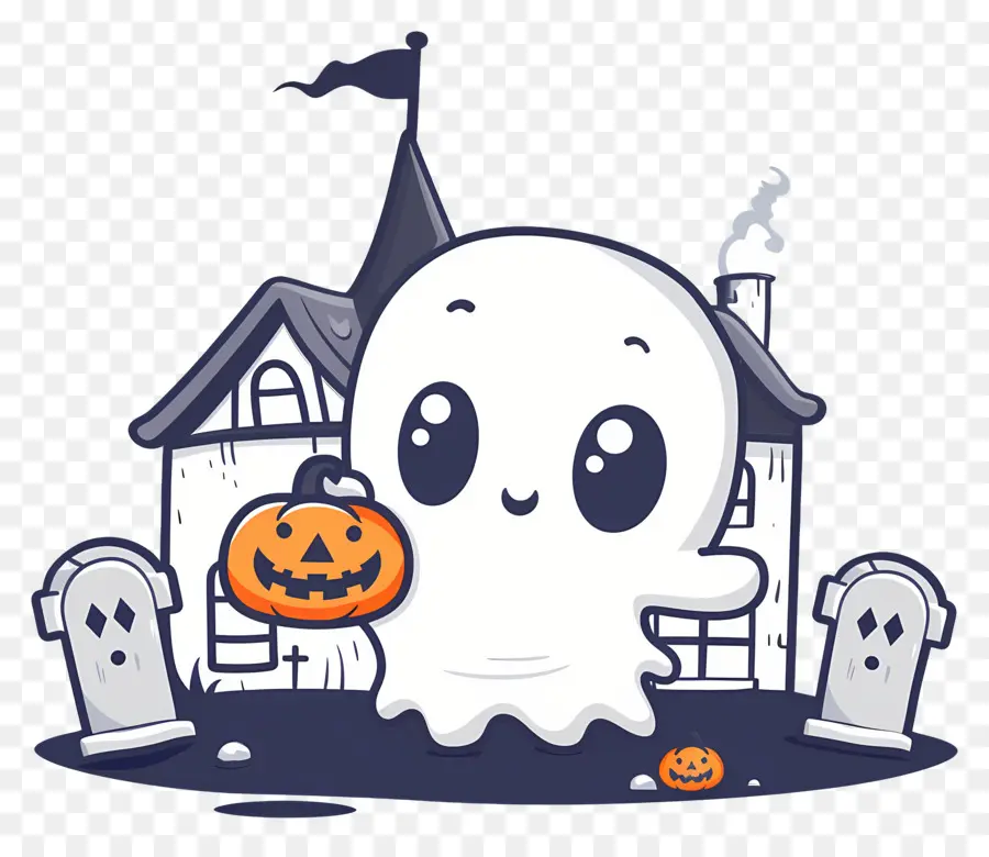 Hantu Halloween，Hantu Dengan Labu PNG