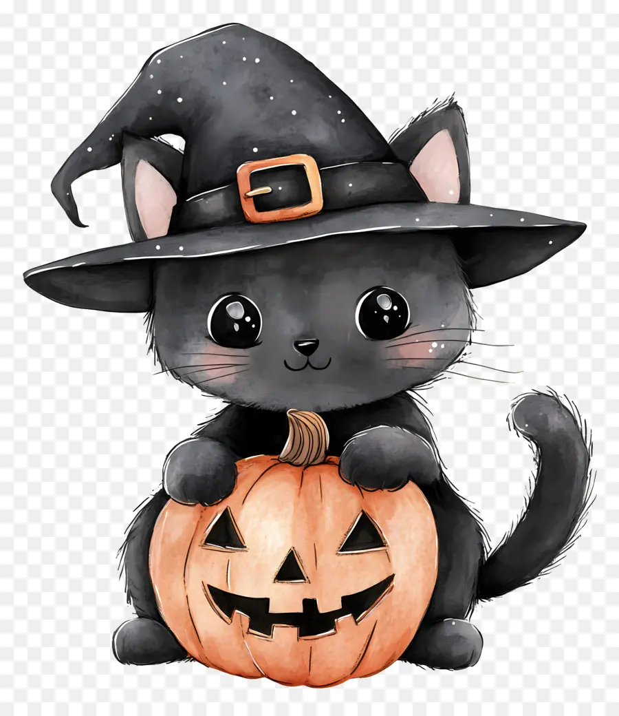 Kucing Hitam Halloween，Kucing Hitam Dengan Labu PNG