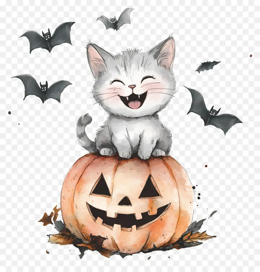 Kucing Halloween，Kucing Di Labu PNG